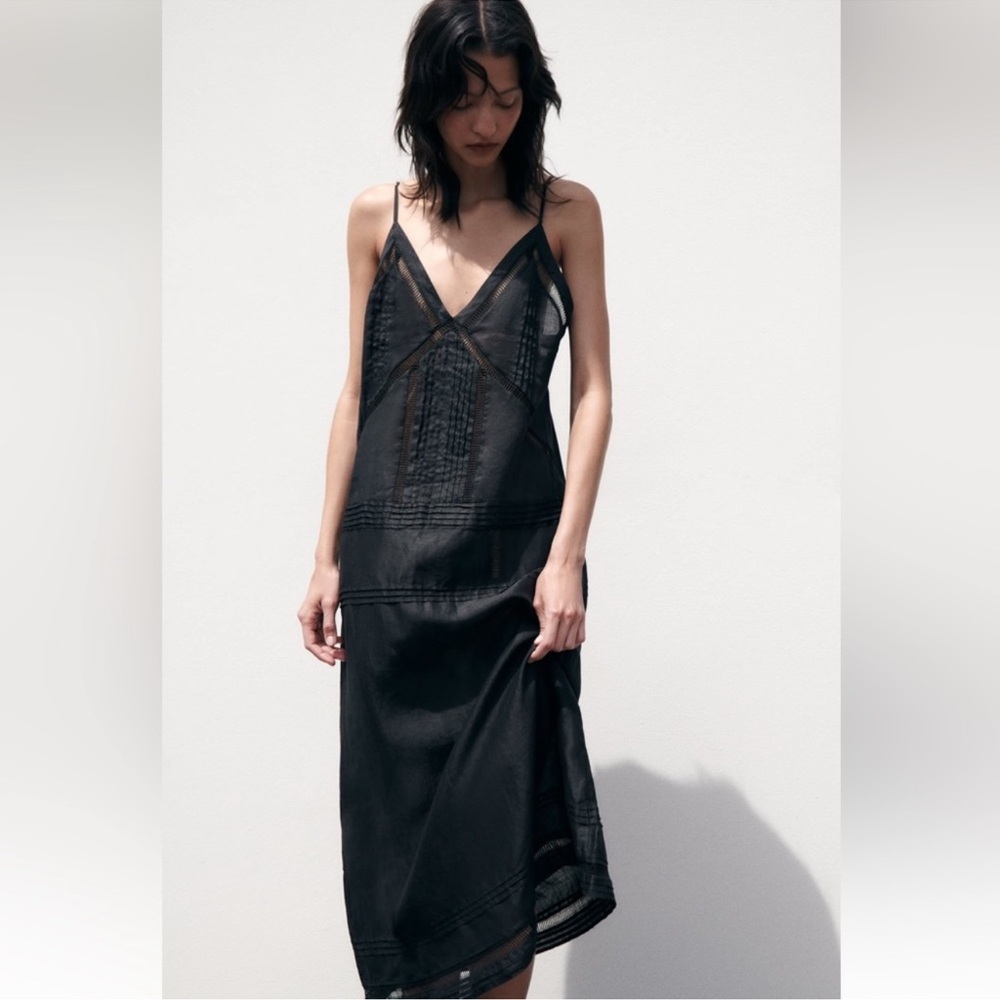 Black Zara LACE INSERT RAMIE DRESS Dress XS - Picture 2 of 8